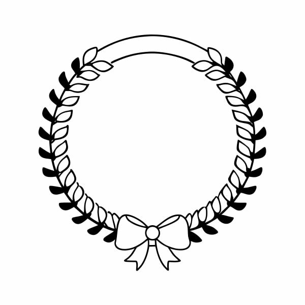 Black And White Illustration Of A Laurel Wreath Emblem With A Bow On Top Set Against A Plain Background — Stock Vector