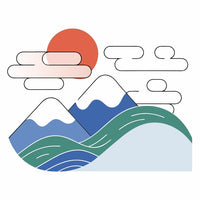 Scenic Mountain Landscape Illustration With A Sunset A Tranquil Scene Of Mountains And A Wavy Blue River Under A Red Sky — Stock Vector