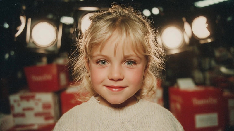 a young girl is standing in a spotlight smiling and looking directly at the camera - Stock Video