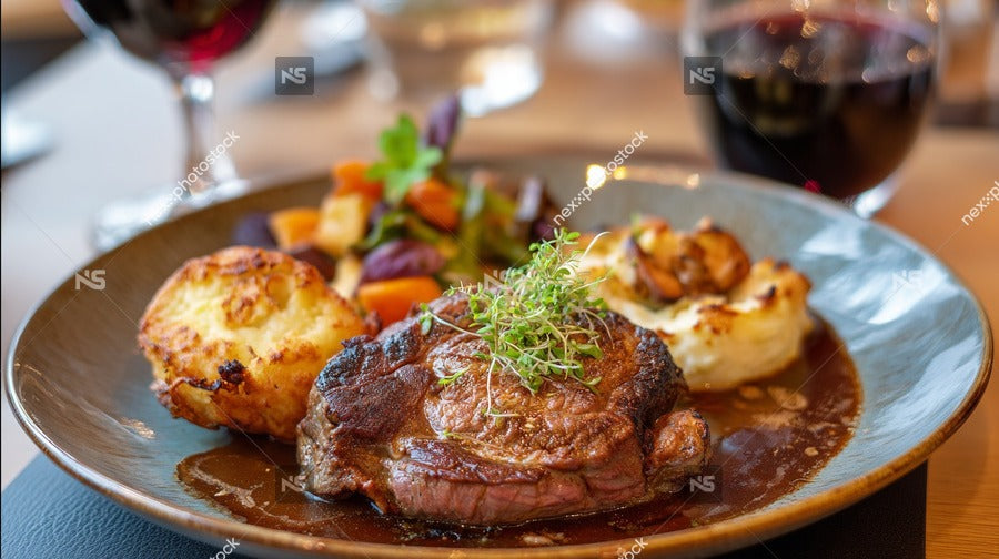A Collage Of A Meal On A Plate Including Meat And Vegetables Served In A Restaurant Setting — Stock Photo