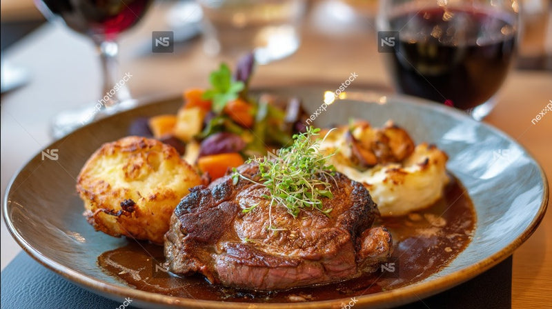 A Collage Of A Meal On A Plate Including Meat And Vegetables Served In A Restaurant Setting — Stock Photo