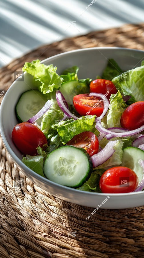 A Bowl Of Salad With Cucumbers Tomatoes And Lettuce On A Table — Stock Photo