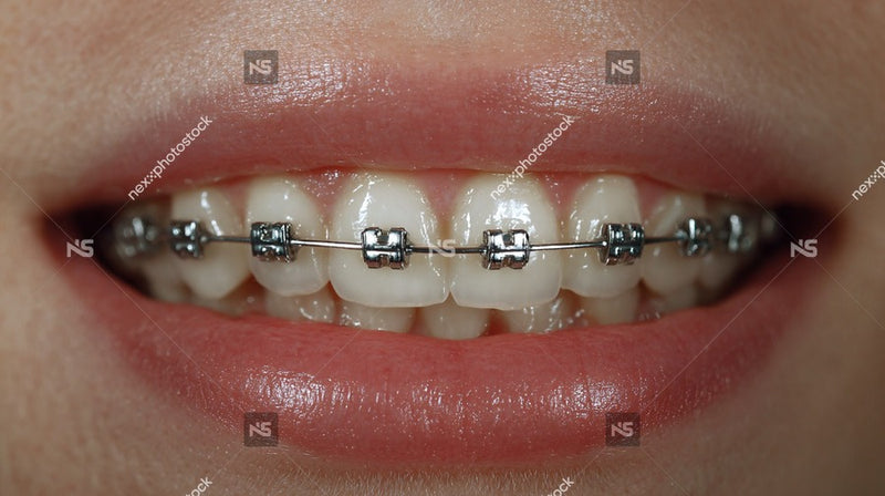 A Person S Smiling Face Showcasing Braces With A Close Up View Of Their Teeth And Braces — Stock Photo