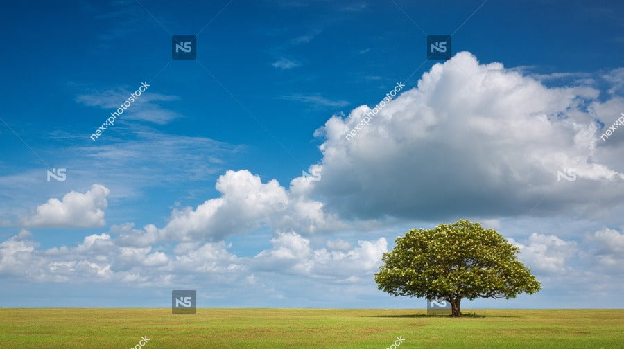 Fluffy Clouds Over Tree In Field — Stock Photo