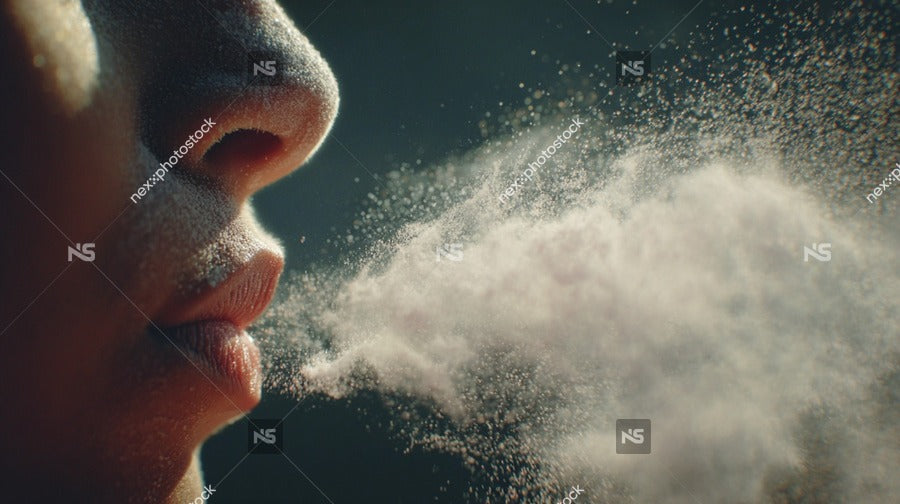 A Person Blowing A Cloud Of Powdered Sugar Into The Air — Stock Photo
