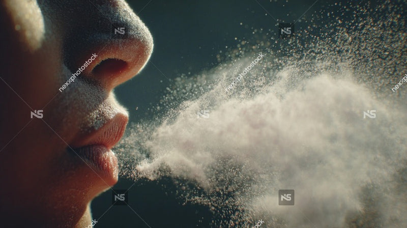 A Person Blowing A Cloud Of Powdered Sugar Into The Air — Stock Photo