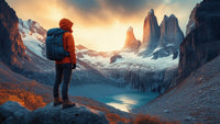 A Person Stands On A Mountain Peak Overlooking A Breathtaking Landscape Of Snow Capped Mountains And A Serene Lake — Stock Photo