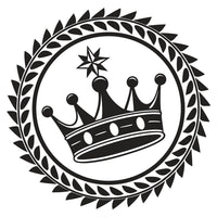 Black And White Emblem A Crown Atop A Laurel Wreath Encircled By A Border Of Leaves — Stock Vector