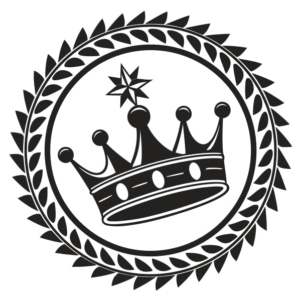 Black And White Emblem A Crown Atop A Laurel Wreath Encircled By A Border Of Leaves — Stock Vector
