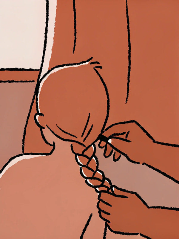 A Hair Braiding Session In Progress With A Person S Hands Skillfully Weaving Through The Strands Of Another Person S Hair — Stock Illustration