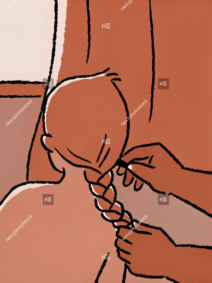 A Hair Braiding Session In Progress With A Person S Hands Skillfully Weaving Through The Strands Of Another Person S Hair — Stock Illustration