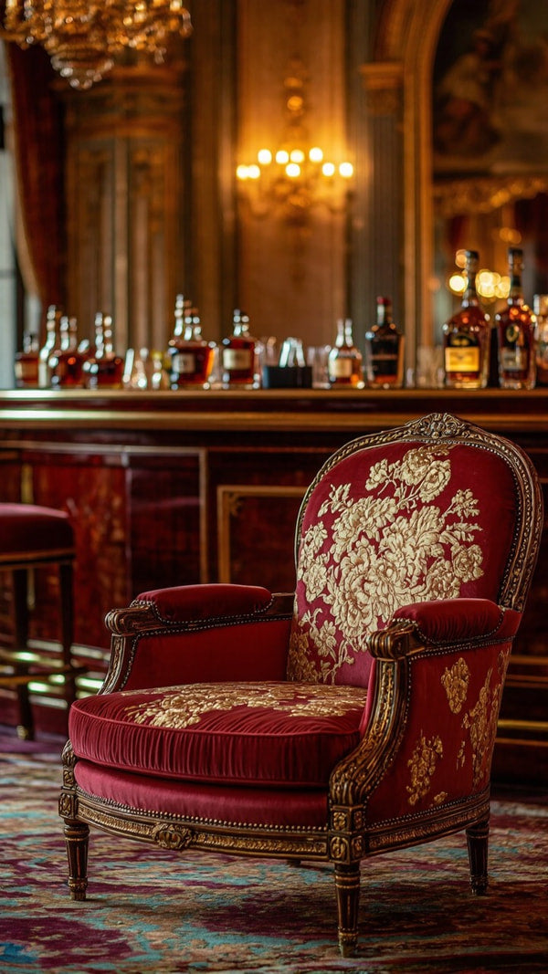 Luxurious Red Velvet Armchair In A Bar Setting — Stock Photo