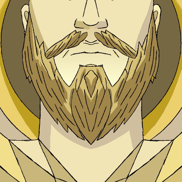 Beard Portrait Of A Man With A Mustache And Goatee Depicted In A Stylized Manner With A Golden Halo Around His Head — Stock Vector