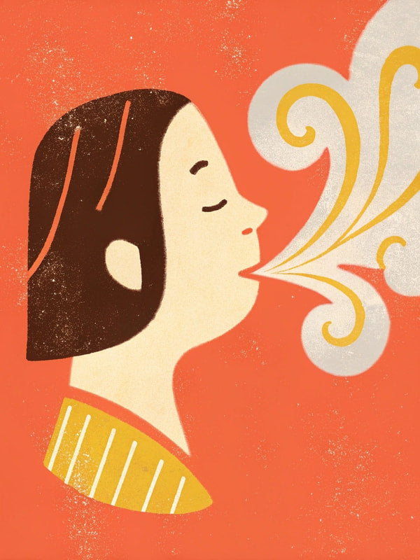 A Vintage Style Illustration Of A Woman Inhaling Smoke From A Cigarette With Her Eyes Closed And A Serene Expression On Her Face — Stock Illustration