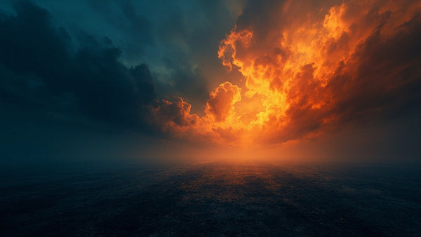 A Skyline With A Fiery Explosion In The Background Set Against A Dark Sky — Stock Photo