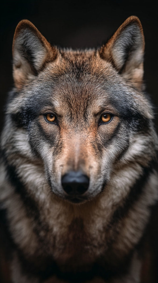 A Wolf Portrait With A Close Up View Showcasing Its Intense Gaze And Detailed Fur Texture — Stock Photo