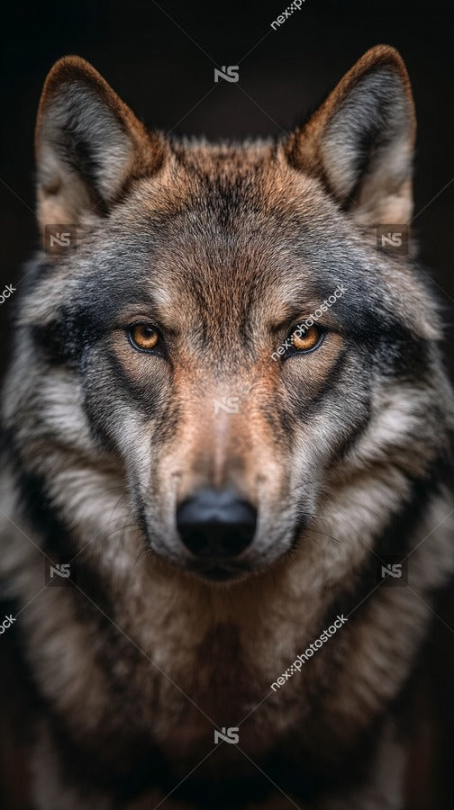 A Wolf Portrait With A Close Up View Showcasing Its Intense Gaze And Detailed Fur Texture — Stock Photo