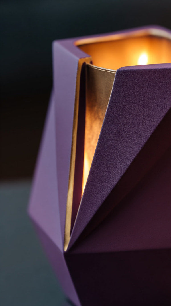 A Purple And Gold Candle Holder With A Lit Candle Inside Set Against A Dark Background — Stock Photo