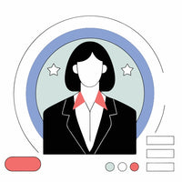 A Digital Illustration Of A Professional Portrait A Woman In A Suit Set Against A Background With Stars And A Circular Emblem — Stock Vector