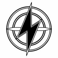 Displays A Black And White Logo Consisting Of A Stylized Electric Bolt Symbol Within A Circle Set Against A Plain Background — Stock Vector