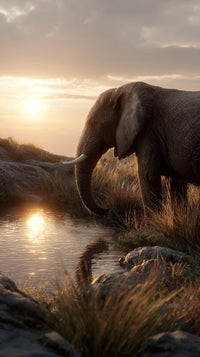An Elephant Standing Near A Body Of Water During Sunset In A Natural Setting — Stock Photo
