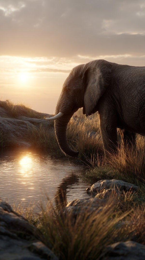 An Elephant Standing Near A Body Of Water During Sunset In A Natural Setting — Stock Photo