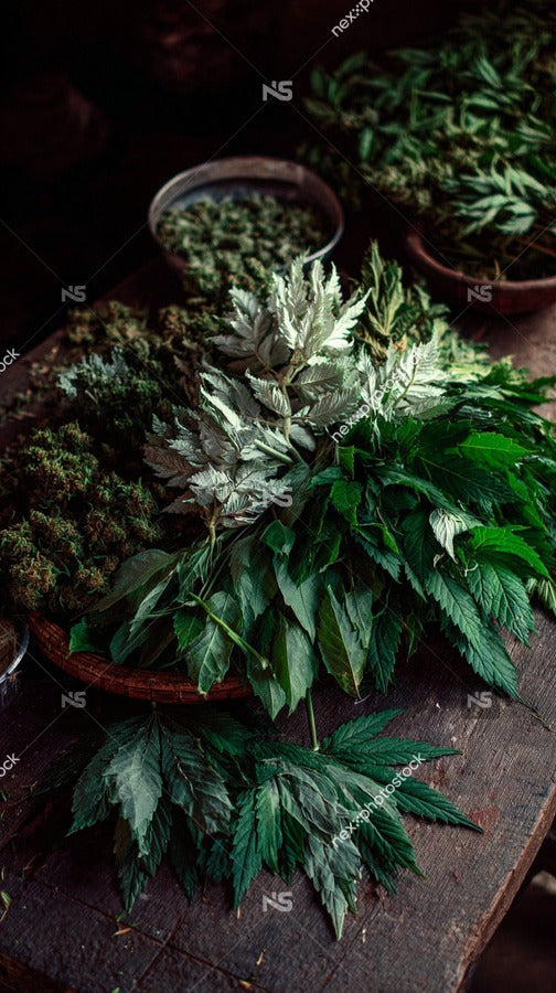 A Collection Of Marijuana Plants Displayed In A Room Showcasing Different Strains With Varying Shades Of Green And White Leaves — Stock Photo