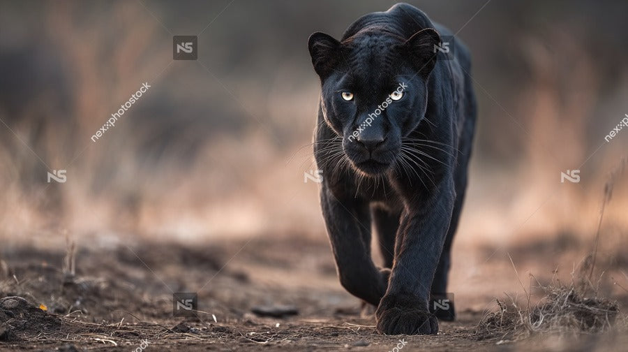 A Black Panther Stalks Through A Wilderness Its Gaze Intense And Focused On Something In The Distance — Stock Photo