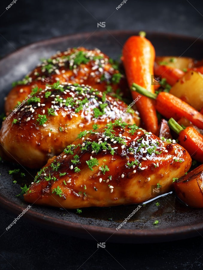 Glazed Chicken And Vegetables On A Plate — Stock Photo