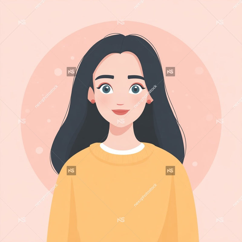 A Digital Illustration Of A Woman In A Yellow Sweater Depicted In A Portrait Style Against A Pink Background — Stock Illustration
