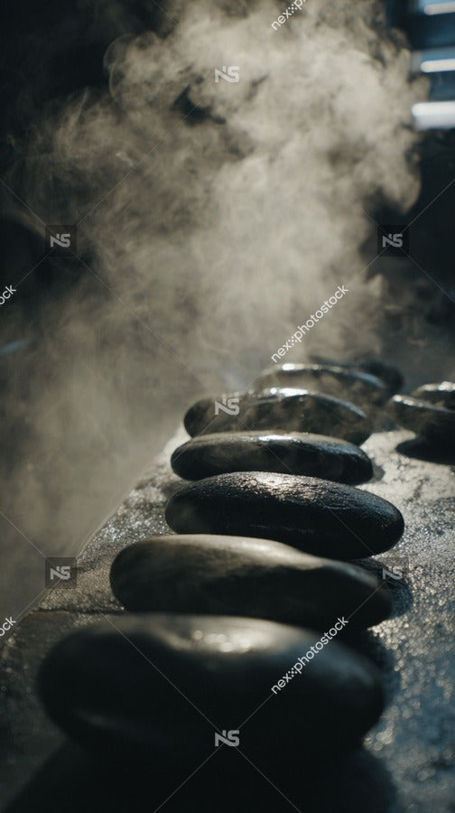 Shows A Close Up View Of A Collection Of Spherical Stones With Steam Rising From Them Suggesting They Are Hot Being Heated — Stock Photo