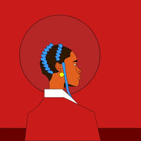Red And White Portrait Of A Person With Blue Hair And A Red Background — Stock Vector