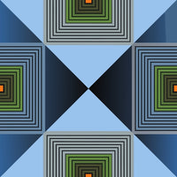 Geometric Abstract Art With A Blue Background And Squares Of Varying Shades Of Green And Black — Stock Vector