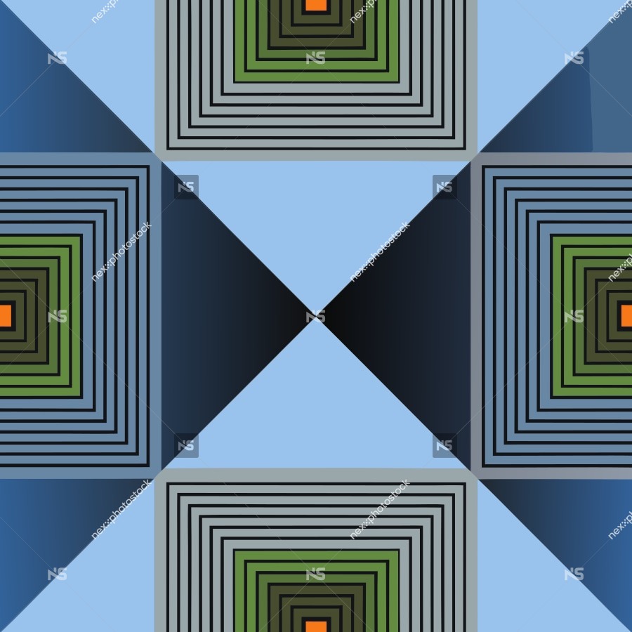 Geometric Abstract Art With A Blue Background And Squares Of Varying Shades Of Green And Black — Stock Vector