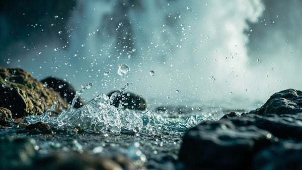 Water Droplets Falling From A Source Captured In Mid Air With Motion Blur Effect Set Against A Dark Background — Stock Photo