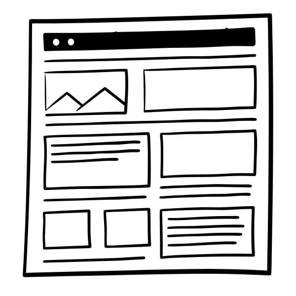 Displays A Black And White Line Drawing Of A Website Design Concept Which To Be A Mockup Template For A Webpage Layout (2) — Stock Vector
