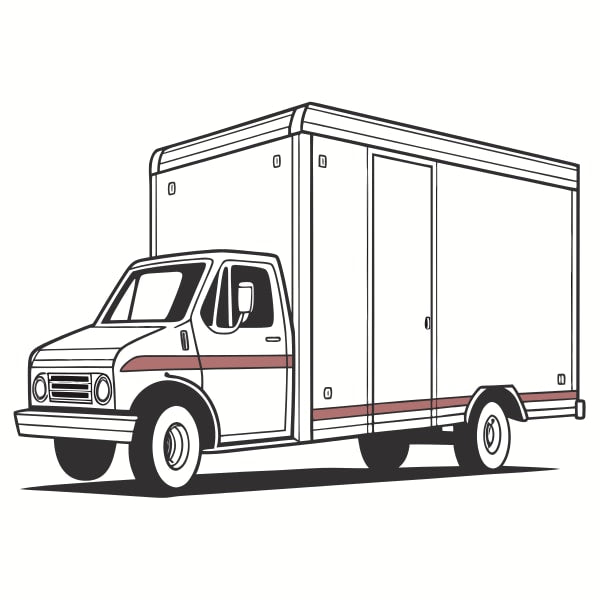 A White Truck With A Red Stripe Is Parked In Front Of A Building — Stock Vector