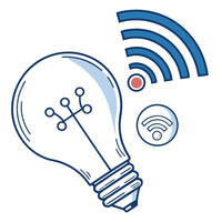 Illustration Of A Light Bulb And Wi Fi Signal Icon With A Smartphone In The Background — Stock Vector