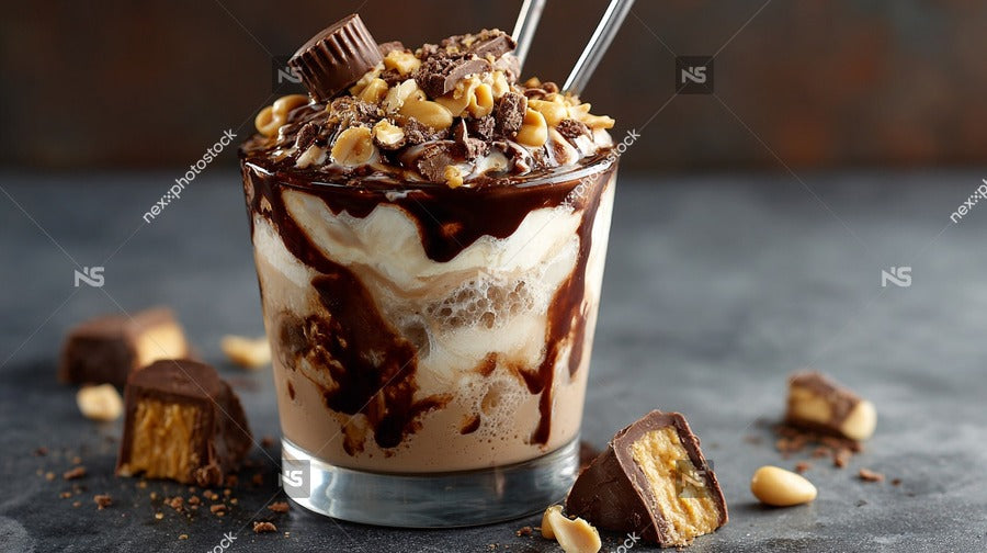 A Chocolate Caramel Ice Cream Sundae Topped With Crushed Nuts And Drizzled With Caramel Sauce Served In A Clear Glass Cup — Stock Photo