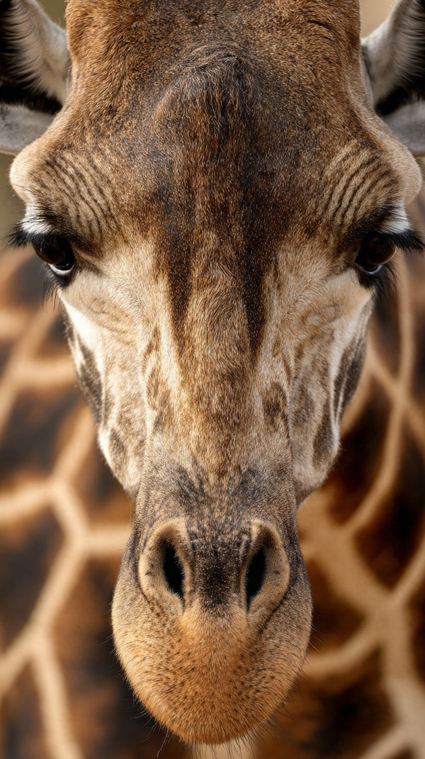 Features A Close Up Portrait Of A Giraffe With A Distinctive Pattern On Its Face And Neck — Stock Photo