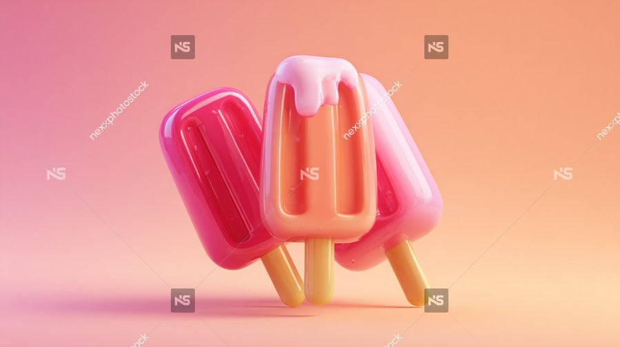 Colorful Ice Cream Popsicles With Pink And Orange Hues Placed On A Light Colored Surface Against A Gradient Background — Stock Photo