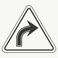 Black And White Warning Sign A Black Arrow Pointing To The Right Indicating A Right Turn Direction — Stock Vector