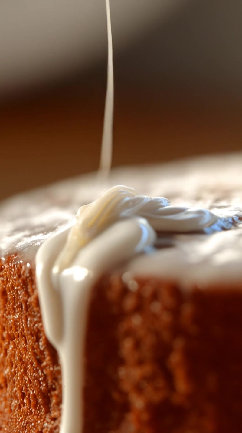 a close up image of a cake with icing drizzled on it showcasing the process of adding the icing to the cake - Stock Video
