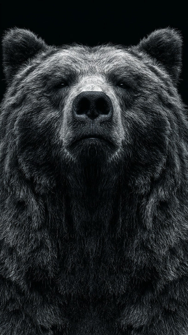 Grizzly Bear Portrait Black And White Top View Close Up Isolated On A Solid Studio Background — Stock Photo