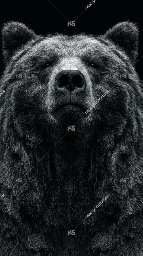 Grizzly Bear Portrait Black And White Top View Close Up Isolated On A Solid Studio Background — Stock Photo