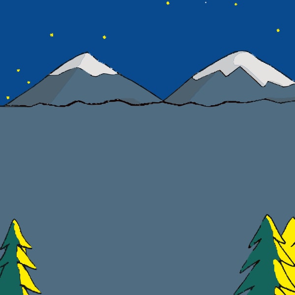 A Nighttime View Of A Mountain Range With Snow Capped Peaks Set Against A Dark Blue Sky With Stars — Stock Vector