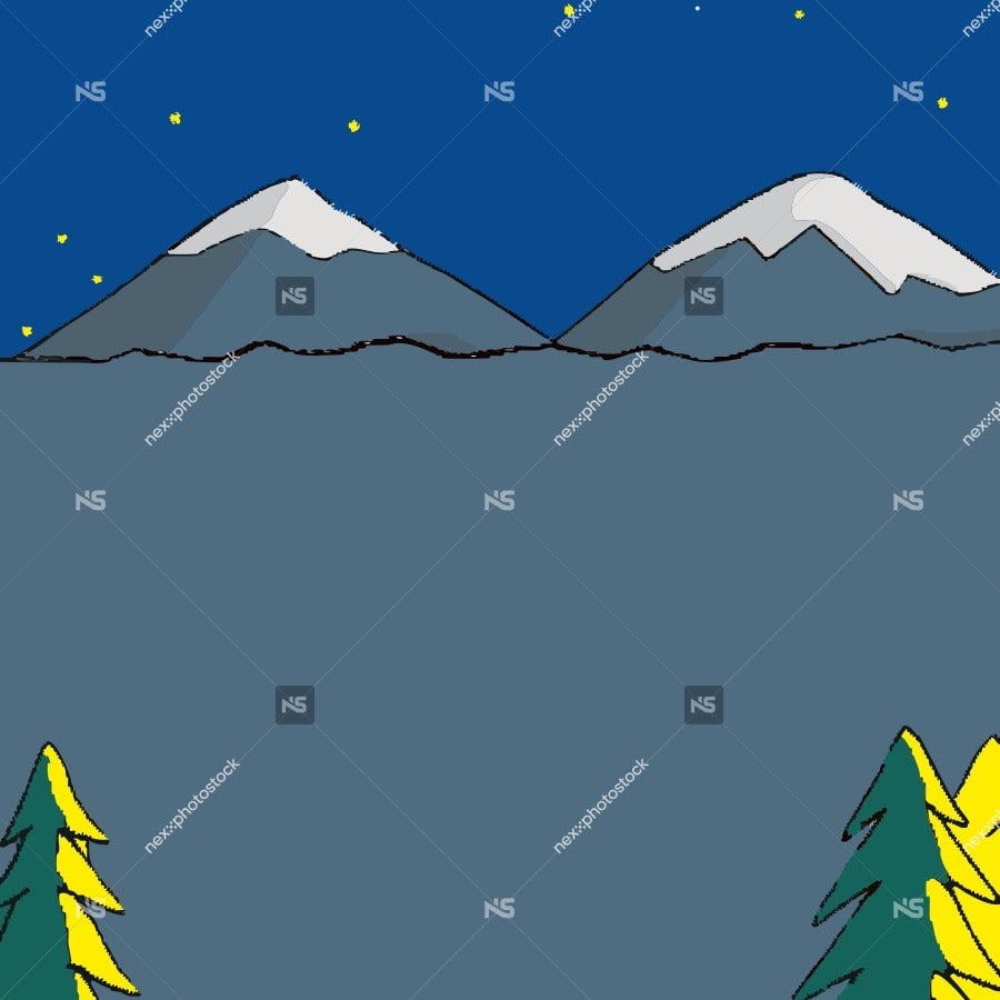 A Nighttime View Of A Mountain Range With Snow Capped Peaks Set Against A Dark Blue Sky With Stars — Stock Vector