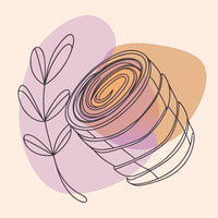 Abstract Illustration Of A Roll Of Paper With A Plant Leaf On Top In Shades Of Purple And Orange — Stock Vector