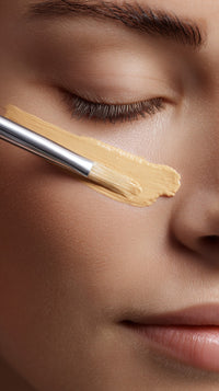 A Close Up Of A Person Applying Makeup With A Brush Captured In A Portrait Style Image — Stock Photo