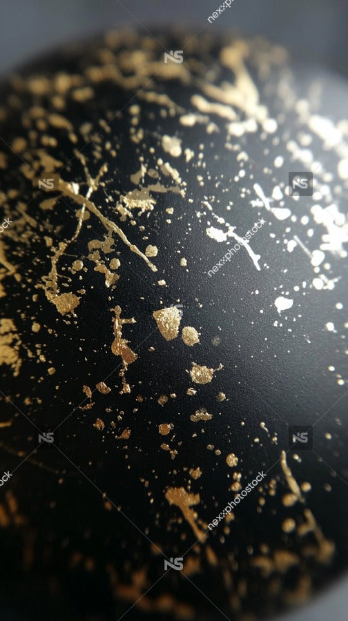 Gold Speckled Paint Splatters On A Black Surface — Stock Photo